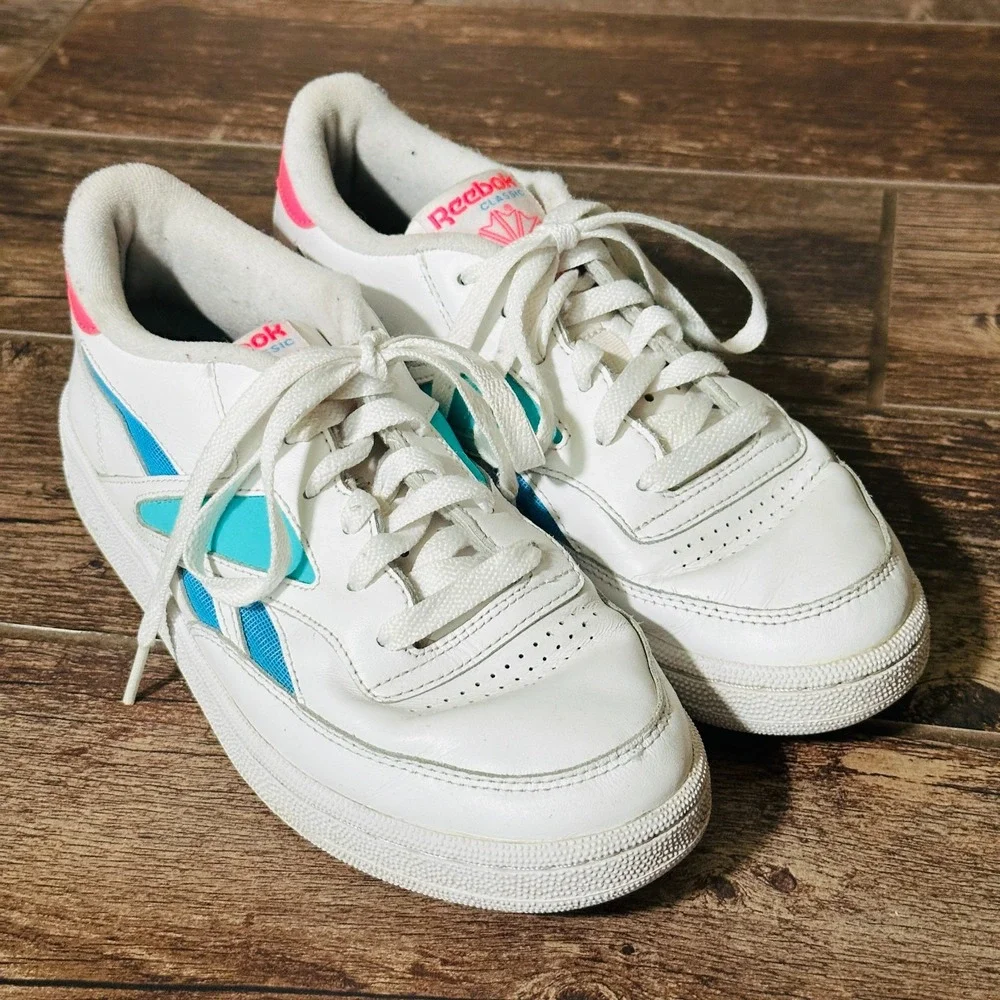 Womens Reebok Club C Revenge Mark - Size 9 - 90's Look  Athletic Shoes Pink Teal